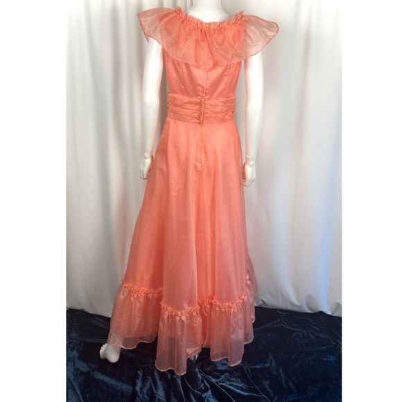 Vintage 1960’s 1970’s Custom Made Ruffled Collar Evening Gown in Orange • XS/S - Picture 10 of 10